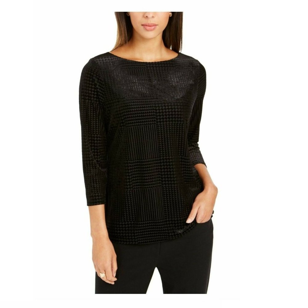 Charter Club PP Black Textured Lined Top NWT BH70